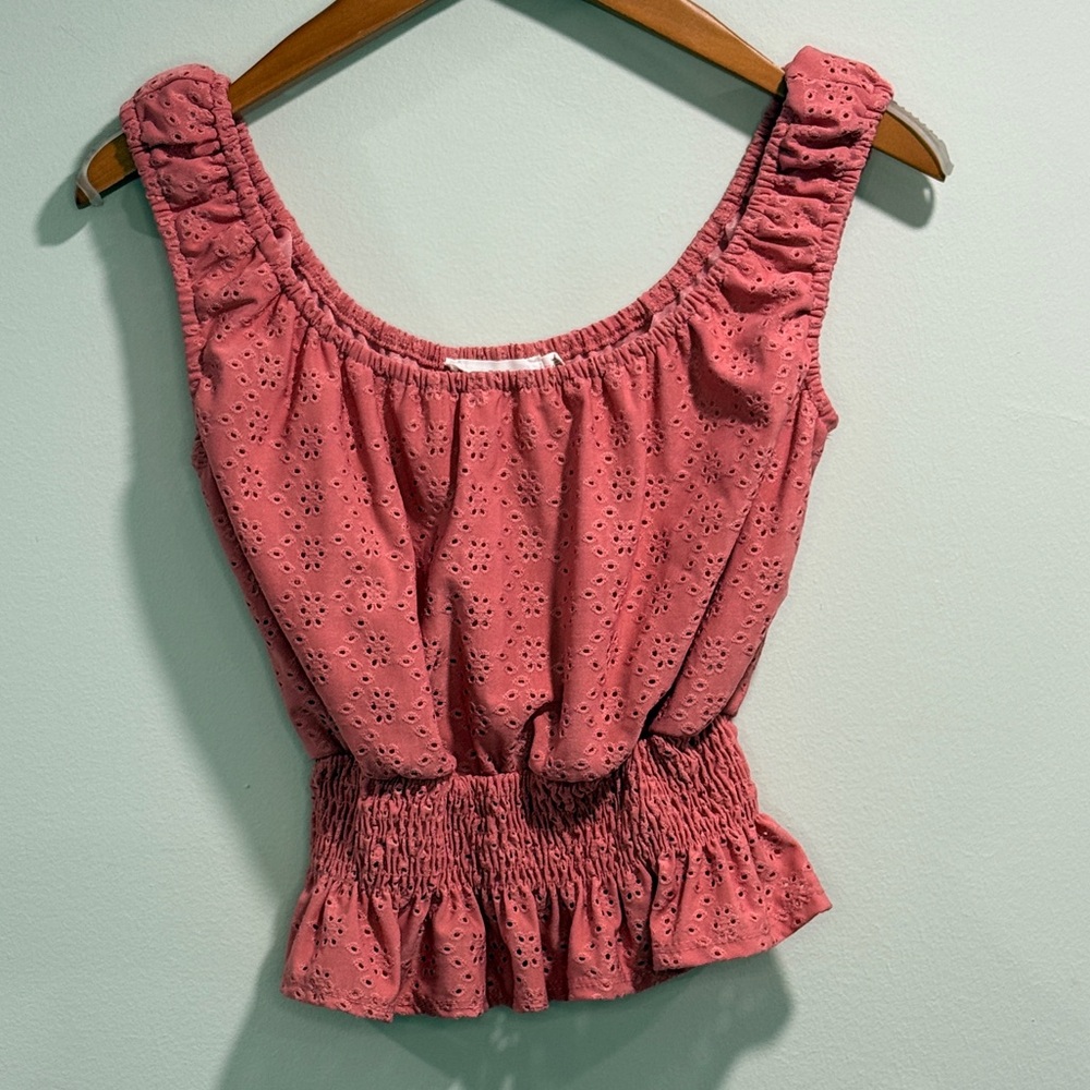 Lush Women’s Dusty Rose Eyelet Tank‎ Top Blouse Size XS